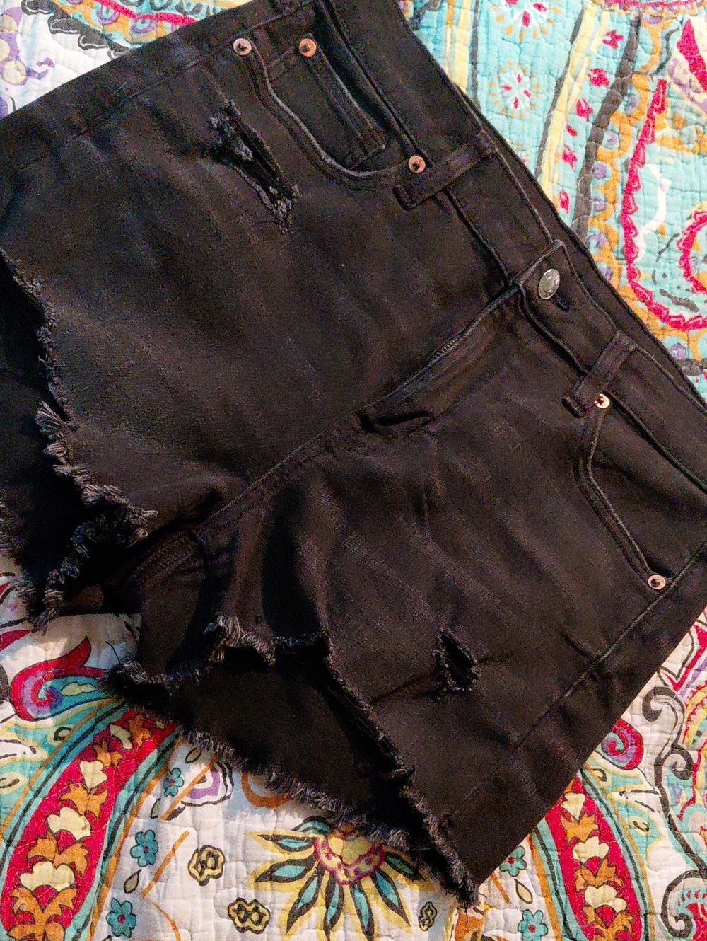 American Eagle Outfitters Black Distressed Denim Cutoff Shorts